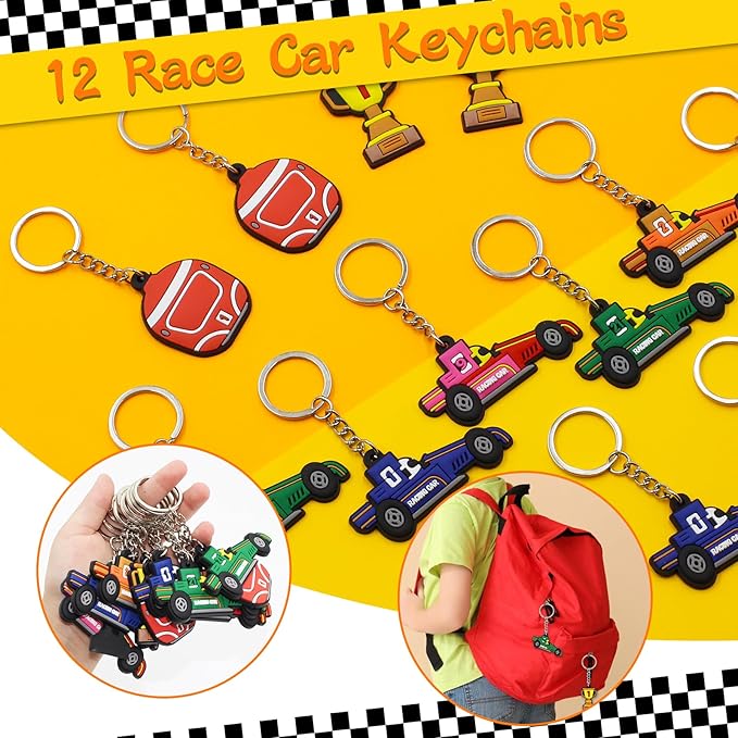 110 PCS Race Car Party Favors Birthday Supplies with Drinking Straws, Silicone Bracelets, Bubble Wands, Keychains, and Racing Car Pinata for Boys Goodie Bag Stuffers