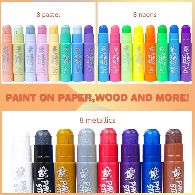 TBC The Best Crafts Paint Sticks, 24 Colors Mixed pack, Washable Paint, Non-toxic, Tempera Paint Sticks for Kids and Students