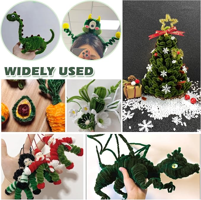 TOAOB 100pcs Pipe Cleaners Moss Green Chenille Stems for Crafts 12 Inch Fuzzy Sticks Craft Supplies for DIY Art Craft Projects Home Decorations