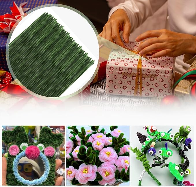 TOAOB 100pcs Pipe Cleaners Moss Green Chenille Stems for Crafts 12 Inch Fuzzy Sticks Craft Supplies for DIY Art Craft Projects Home Decorations