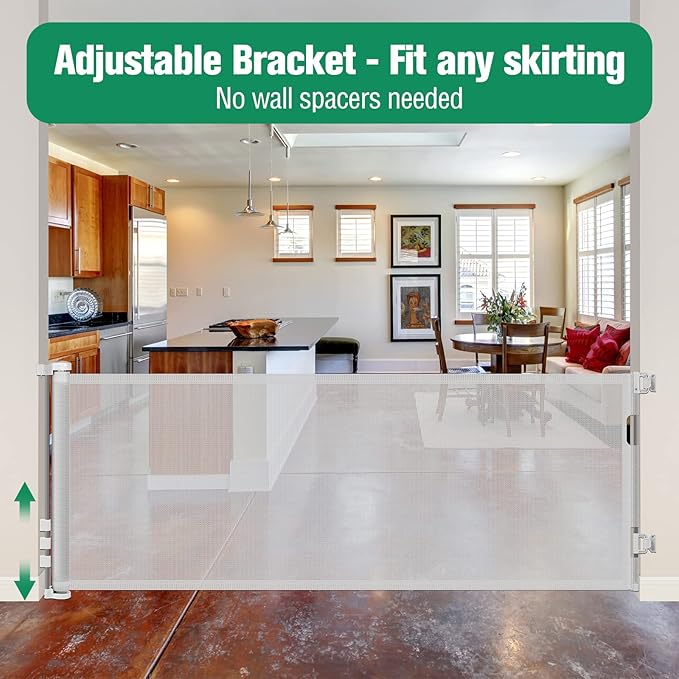 110 Inch Retractable Baby Gates for Large Openings Retractable Dog Gate Outdoor Retractable Gate Mesh Baby Gate Retractable Gates for Dogs Indoor Extra Long Baby Gate for Stairs, Doorways, Light Gray