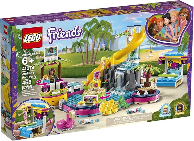 LEGO Friends Andrea's Pool Party 41374 Toy Pool Building Set with Andrea and Stephanie Mini Dolls for Pretend Play, Includes Toy Juice Bar and Wave Machine (468 Pieces)