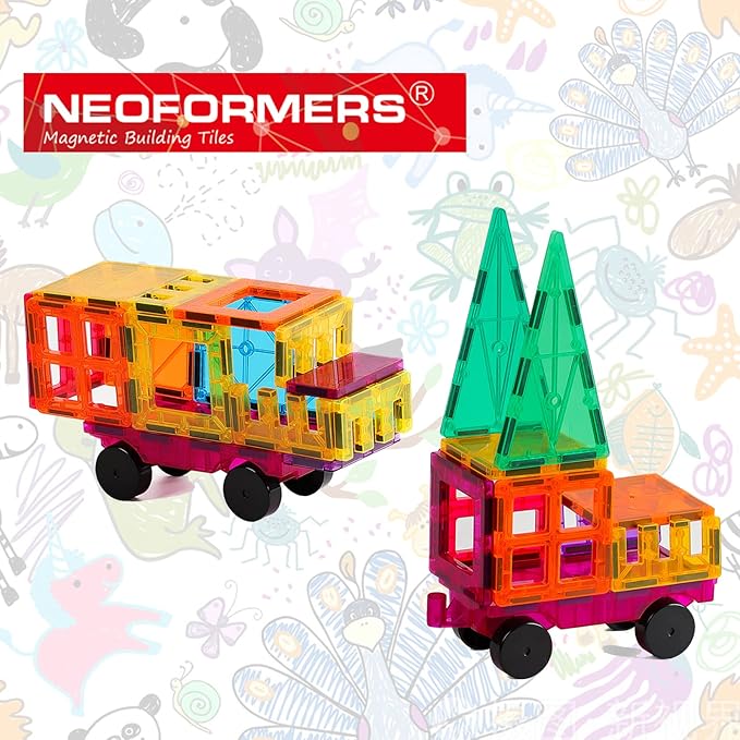 2 Piece Magnetic Tiles Car Set Truck Kit Toy with Stronger Magnets, Educational Magnet Building Tile Magnetic Blocks with Re-Enforced for Girls Boys (Blue Purple)