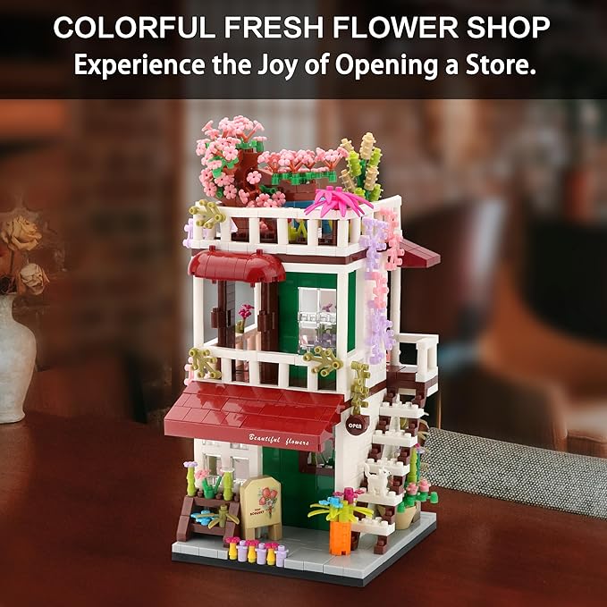Street View Mini Building Blocks Flower House Shop Store Building Kit Simulation Construction Educational Creative Toy for Boys Girls Age 8+ 953 pcs