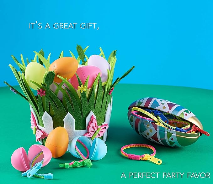 UpBrands 24 Easter Eggs Fillers Zipper Bracelets 6.5 Inches Sensory Toys Set, Kit for Birthday Party Favors for Kids, Goodie Bags, Class Valentines Gifts For Kids & Students Incentives