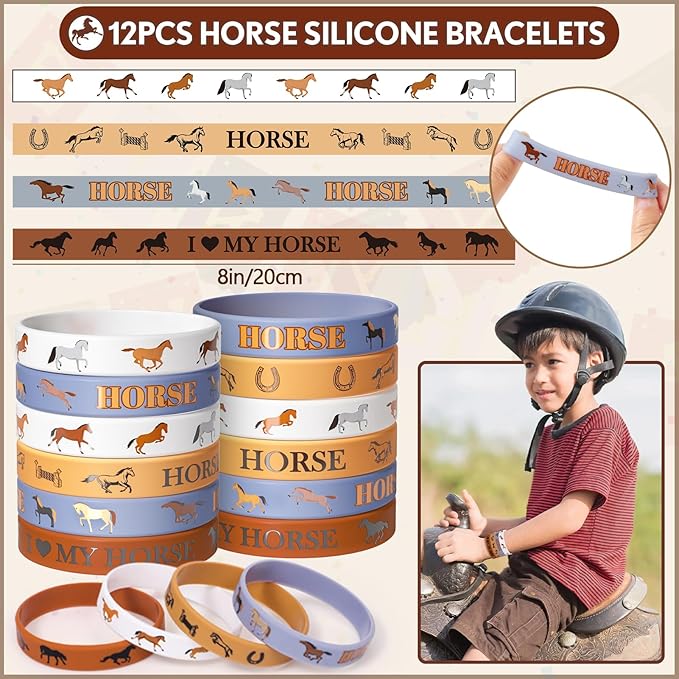 110 Horse Party Favors Western Cowboy Birthday Supplies Straw Bubble Silicone Bracelet Sticker Tattoo Toy Gift Boy Kid Goodie Bag Stuffer Rodeo Animal Horse Themed Party Favors