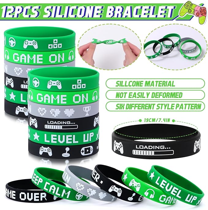 110Pcs Video Game Party Favors Birthday Supplies for Boys, Bag Invitation Card Silicone Bracelet Keychain Luminous Tattoo Stickers Kids Gifts Game On Goodie Bag Stuffers Gaming Gamer Party Favors