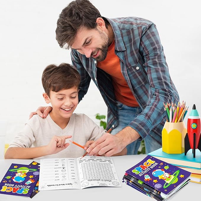 24Pcs Space Activity Books for Kids Space Theme Mini Games Coloring Book Set Bulk Mazes Word Search Word Scramble Games for Birthday Party Goodie Bags Stuffers Classroom Back to School Favors Supplies