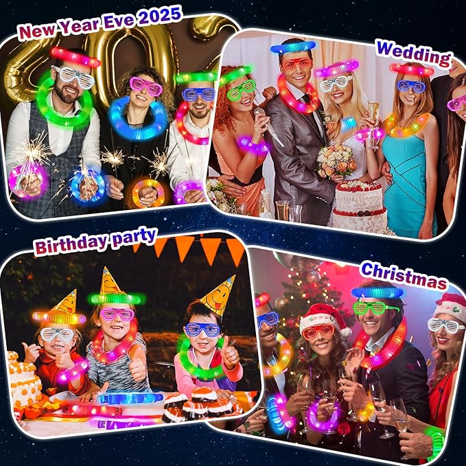 Glow Sticks & Glasses 12 PCS,Valentines Day Glow in the Dark Party Favor Supplies for Kids,LED Light Up Bracelets Necklaces & Neon Glasses for Toddlers,Glow Accessories Decorations for Camping Wedding