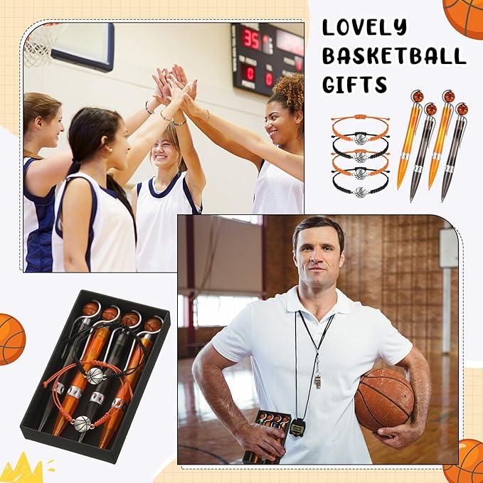 Sabary 30 Pcs Basketball Party Favors Set, 15 Pcs Basketball Pens 15 Pcs Basketball Theme Bracelets Ballpoint Pen Adjustable Bracelet Basketball Party Gifts for School Kids Teens Team Members