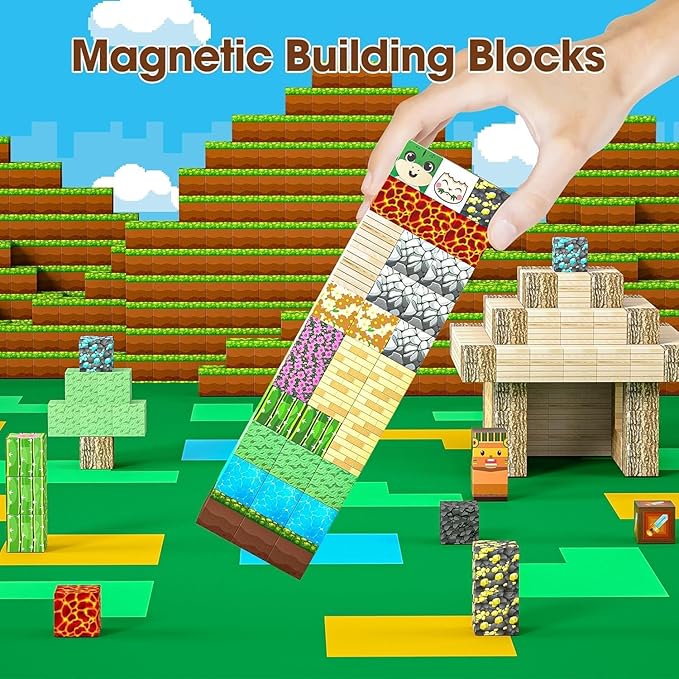 Magnetic Blocks - 104PCS Dinosaur Themed Magnetic Tiles, Build Mine Magworld Building Blocks, STEM Sensory Toys for Boys & Girls Age 3-8 9 10, Toddler Creative Learning Toys, Christmas Birthday Gifts