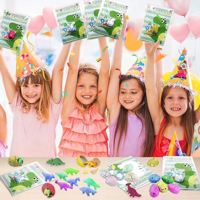 Valentines Day Gifts for Kids, 30 Pack Valentines Cards with Dinosaur Egg Hatching Bulk, Funny Dino Eggs Valentine Exchange Cards for Girls Boys Class School Classroom Party Favors