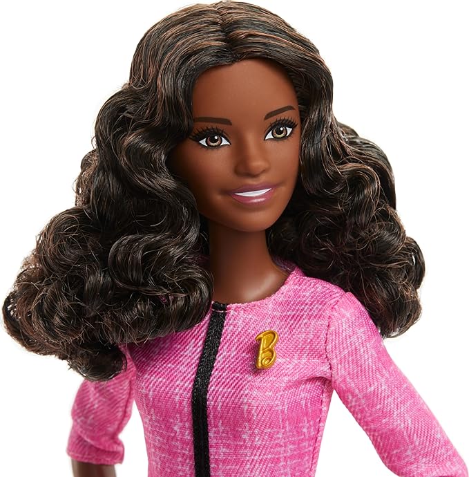 Barbie Careers Doll & Accessories, Future Leader with Dark Brown Hair Wearing Outfit with 2 Golden Bracelets & “B†Pin, Includes Sticker for Kids