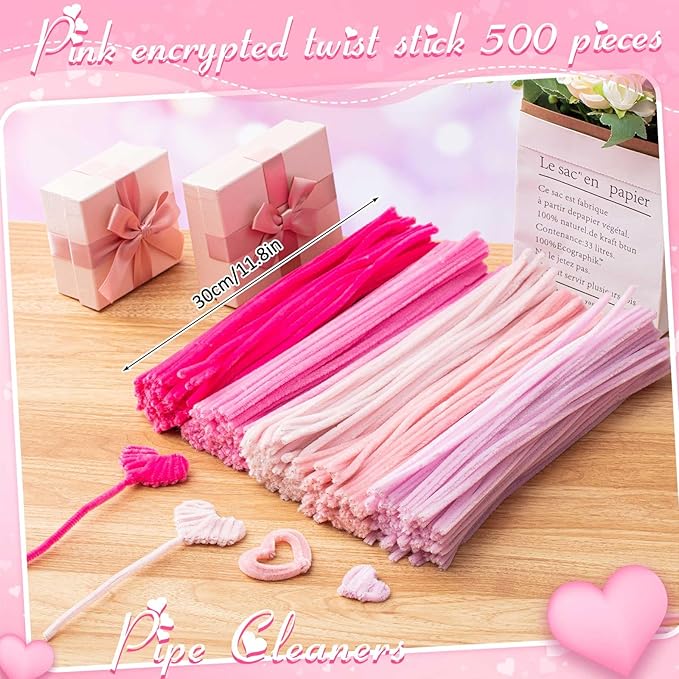 Peryiter 500 Pieces Pipe Cleaners Chenille Stems 12 Inch Craft Supplies Bulk for DIY Art and Craft Projects Creative Gift Wrapping Party Decorations(Pink,12 Inch)
