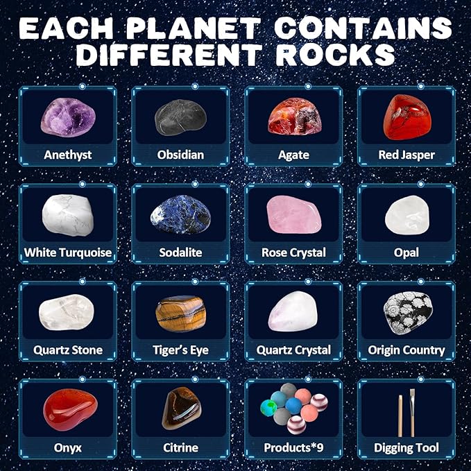 Science Dig Kit, Solar System Space Toys Excavate 18 Real Gems from 9 Planets Easter Egg Toys for Kids 6-12, STEM Educational Science Kits, Archaelogy Geology Christmas Birthday Gift for Boys Girls
