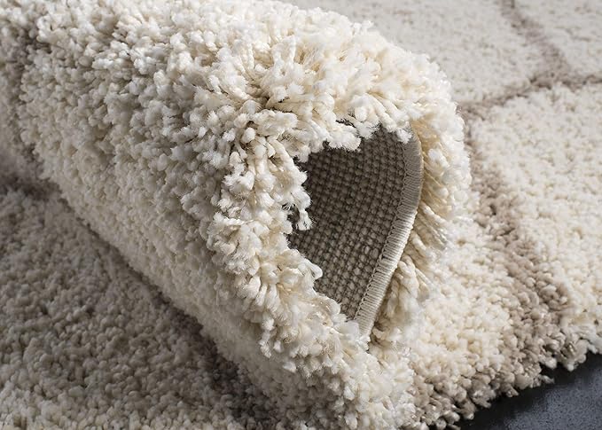 SAFAVIEH Hudson Shag Collection 9' Round Ivory/Beige SGH280D Moroccan Ogee Trellis Non-Shedding Living Room Bedroom Dining Room Entryway Plush 2-inch Thick Area Rug