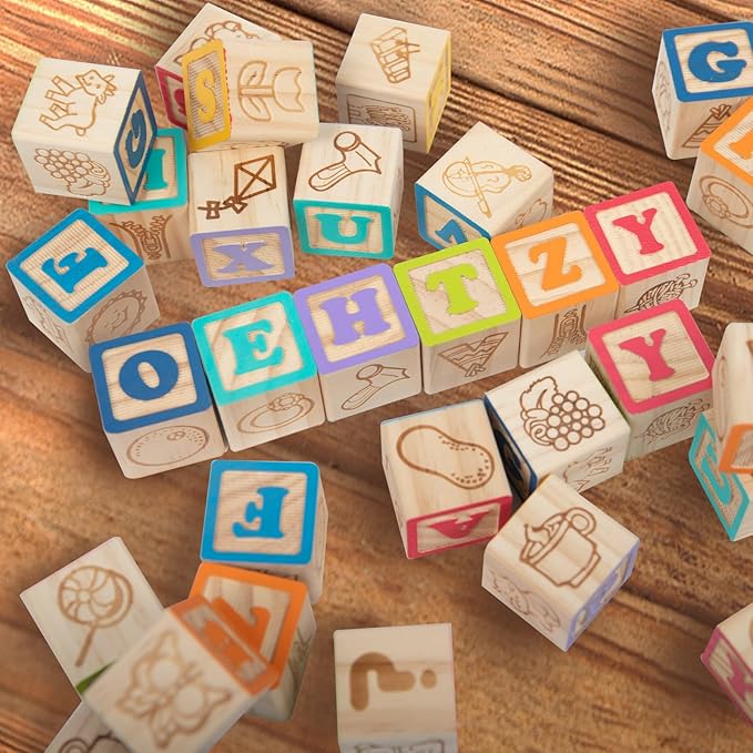 Wooden Building Blocks for Toddlers 2-3, ABC/Animals Castles Montessori Toys, Preschool Learning Toys Stacking Block for Preschool Girls and Boys Gifts