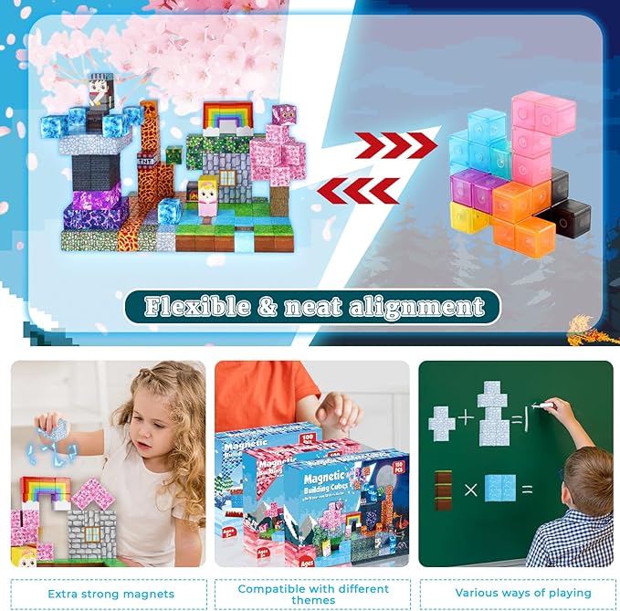 Magnetic Blocks - 150 PCS Build Dark Swordsman's Forest Castle - Magnetic Toys for Montessori Toddler Christmas Birthday Gifts - STEM Sensory Toys for 3 4 5 6 7 8 9 10 Year Old Boys & Girls