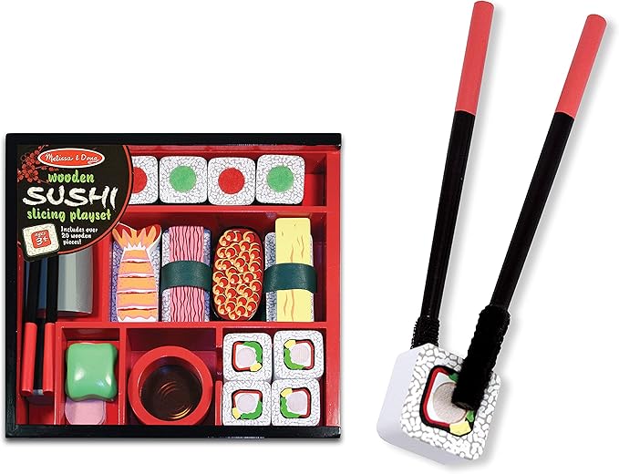Melissa & Doug Sushi Slicing Play Food Set - Pretend Play Kitchen Toys, Wooden Sushi Food For Play, Pretend Sushi For Kids Ages 3+