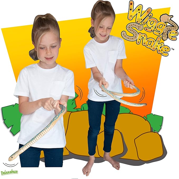 Wooden Wiggle Snake from Deluxebase. Flexible Swaying and Wiggling Wood Snake Toy. Retro Fake Rattlesnake Wooden Toy for Snake Fidget Toys, Prank Toys and Party Favours for Kids.