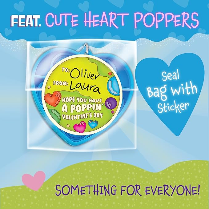 Peaceable Kingdom Valentines Cards for Kids Classroom, Set of 28 Valentines Day Gifts - Mini Popper Heart Pop It Fidgets