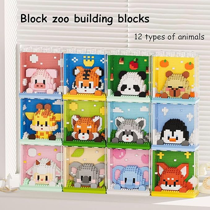 Mini Animals Building Blocks Set,with Pig, Tiger,Panda,Capybara,4Pack Kit Birthday Party Favor Gifts Toys for Ages 8-13 (Block Zoo C 1285PCS)