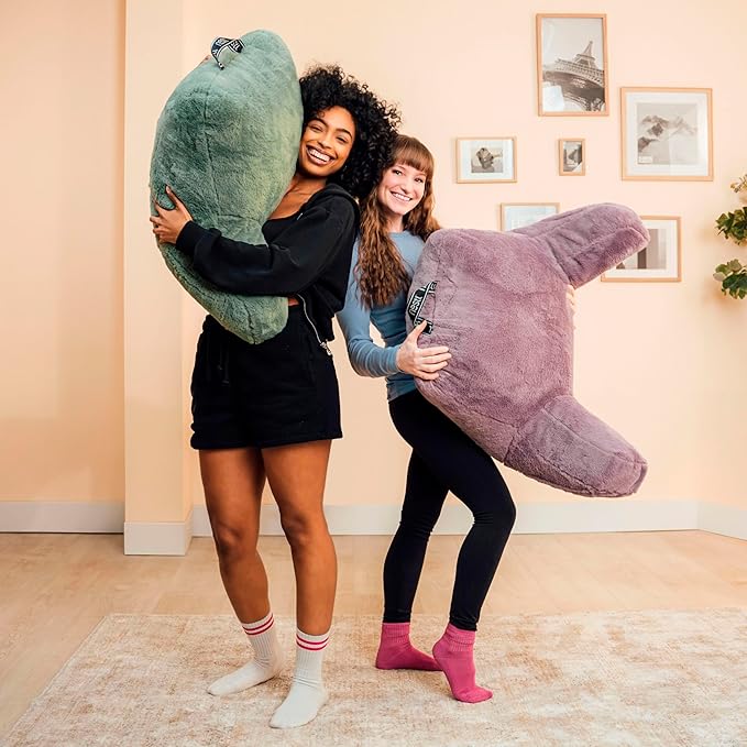 Nestl Fur Reading Pillow, Stylish Back Pillow for Bed Sitting Up, Faux Fur Bed Chair Pillow with Arms, Reading Pillows for Sitting in Bed Adult & Kids, Sit Up Back Support Pillow for Bed Rest - Grey