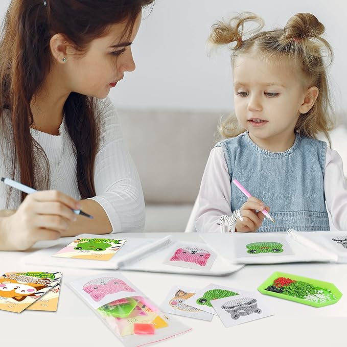 Shemira 24 Pack Valentine's Day Cards for Kids with 5D Diamond Art Painting Kit, Valentines Gift for Kids Classroom, Valentine's Party Favor, School Valentine's Art Activity, Valentine's Art Craft Kit