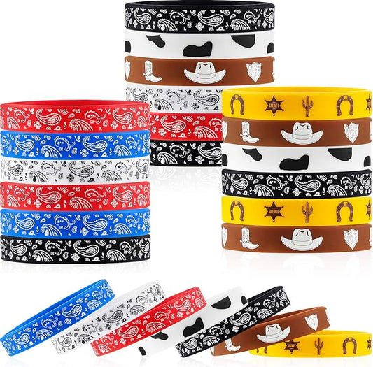 Western Party Bracelets Rubber Bracelets Silicone Stretch Wristbands for Western Themed Parties Birthday Parties