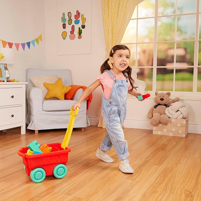 Battat – Building Blocks – 47Pc Brick Set – Colorful & Chunky Bricks – Unique Wheel Bricks – 12 Months + – Locbloc Red Builder's Wagon