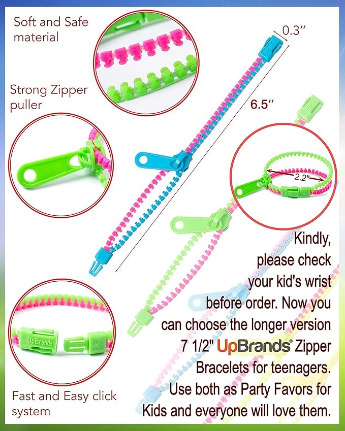 UpBrands 24 Easter Eggs Fillers Zipper Bracelets 6.5 Inches Sensory Toys Set, Kit for Birthday Party Favors for Kids, Goodie Bags, Class Valentines Gifts For Kids & Students Incentives