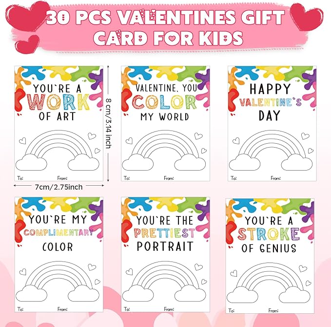 Sabary 24 Sets Valentines Day Gift for Kids, Valentines Gift Painting Cards Painting Canvas Panel with Wooden Easel Watercolor Paint Painting Brush Kit Packaging Bag for Class Gift Art Party