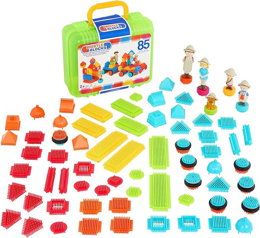 Battat- Bristle Blocks- STEM Interlocking Building Blocks- 85 pc Playset- Reusable Carry Case- Developmental Toys for Toddlers & Kids- Safari Adventure Carrying Case- 2 Years +