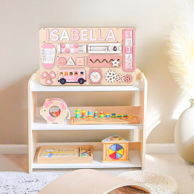 KALOTOYS Personalized Large Busy Board for Toddlers - Montessori Busy Board - Montessori Toys for 1 Year Old Baby Boys Girls - Sensory Toys for Toddlers 1-3 - Peronalized Baby Gift