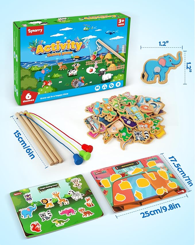 SYNARRY 89 Pcs Wooden Magnetic Sight Word Fishing Game Preschool Activity, Memory Sorting Matching Game for 3 4 5 Years Old Learning Flashcards, Montessori Educational Toys Gifts for Kids Ages 3-5 4-6