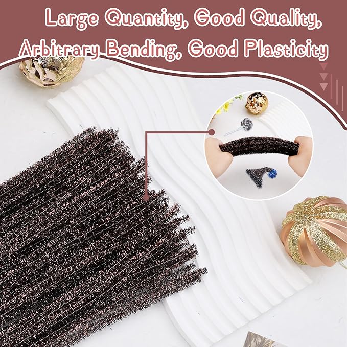 Hssugi Pipe Cleaners, 100PCS Christmas Pipe Cleaners Craft Supplies, Glitter Brown Pipe Cleaners Bulk Fuzzy Sticks for DIY Art and Craft Projects Home Decoration