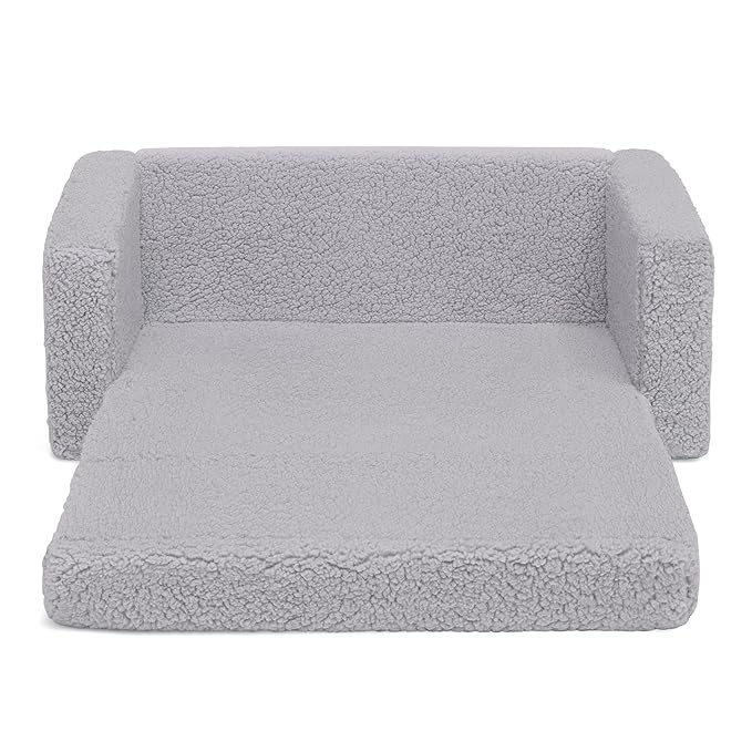 Delta Children Cozee Flip-Out Sherpa 2-in-1 Convertible Sofa to Lounger for Kids, Grey