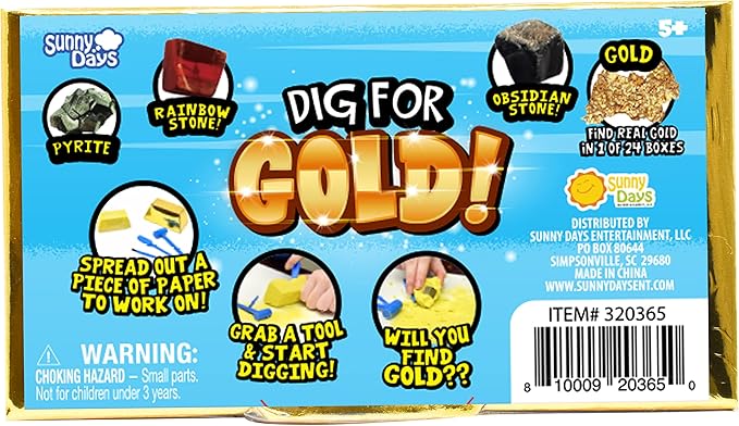 Sunny Days Entertainment Gold Dig Kit, Mystery Science Toy for Kids, Party Favor, Goodie Bags, Valentine's Day Gift for Girls and Boys, 5+