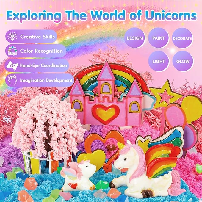Unicorn Terrarium Kit for Kids - Arts & Crafts Activities Sets With Glow in The Dark Painting - DIY Unicorn Toys Birthday Gifts for Girls Age 5, 6, 7, 8, 9, 10, 11 & 12 Year Old(Unicorn Terrarium)