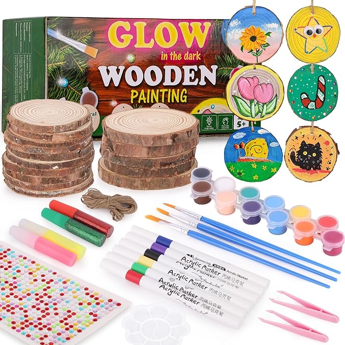 Wooden Painting Craft Supplies Kit for Kids, Arts and Crafts for Boys and Girls Ages 6-12, Creative Art Toys Birthday Christmas Gifts for 5 6 7 8 Year Old Girls Boys