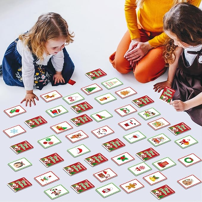 gisgfim 50 Pairs Memory Matching Game Merry Christmas Concentration Memory Games for Kids Educational Ages 3-8 A Fun & Fast Christmas Winter Theme Memory Matching Games