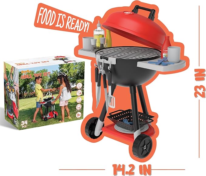 JOYIN Kitchen Toy Set, BBQ Play Grill, Cooking Toy Set, Little Chef Play, Kids Grill Playset Interactive BBQ for Kids with Light & Sound, Birthday Gift for 2 3 4 Year Old Boys Girls Outdoor Toys