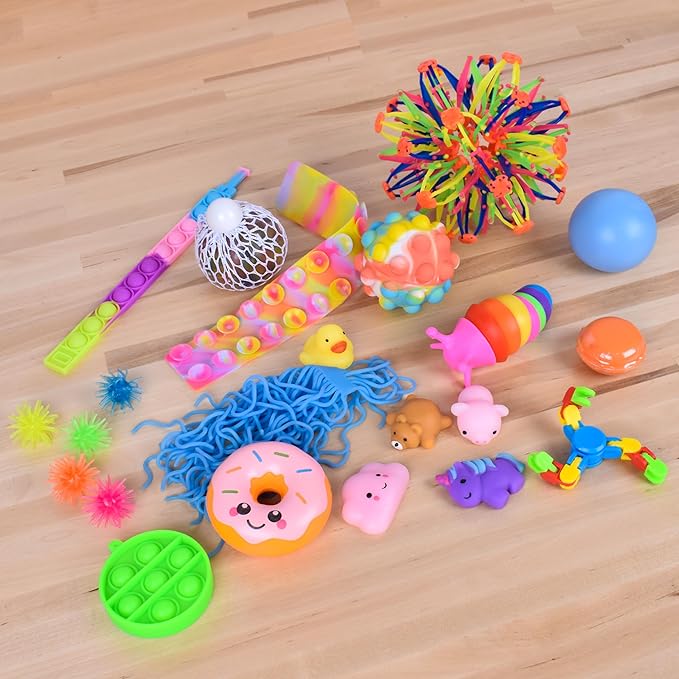 Sunny Days Entertainment 24 Piece Fidget Box, Sensory Toys with Storage Container, Party Favor, Treasure Box, Carnival, Pinata Stuffers, Adult Stress Relief, ADHD Toy