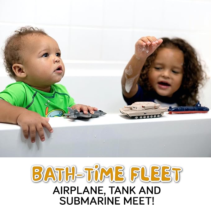 SplashEZ Bath Toys for Kids Ages 4-8, Kids Bath Toys for Boys, Mold Free No Hole Sealed, Soft Durable Army Play Set Submarine Tank Airplane Jet, No Mold for Water Tub & Pool, Ages 0-1-3-4-5-6-8