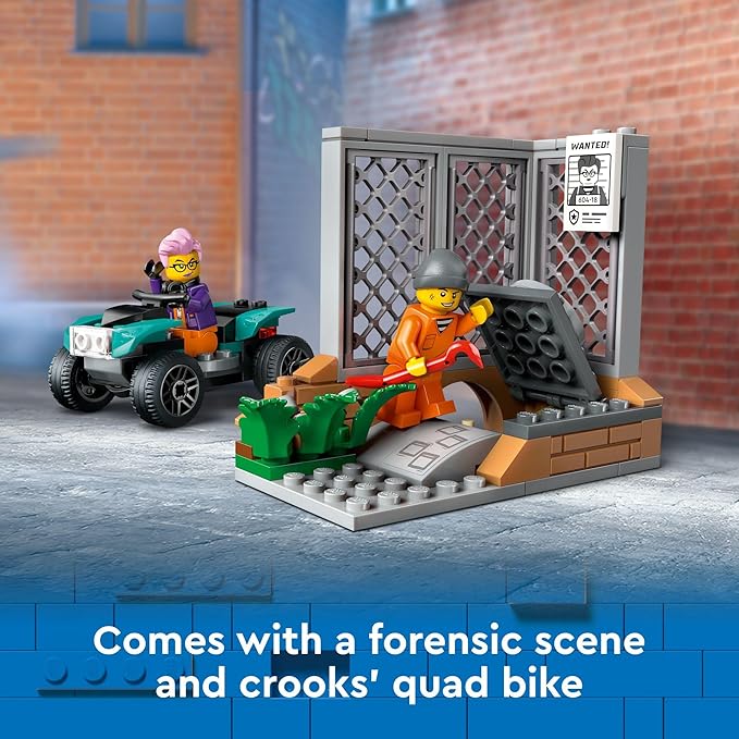 LEGO City Police Mobile Crime Lab Truck Toy, Pretend Play Police Toy, Includes Quad Bike, 2 Officers, 1 Scientist and 2 Crook Minifigures, Police Truck Toy for Kids Ages 7 Plus, 60418