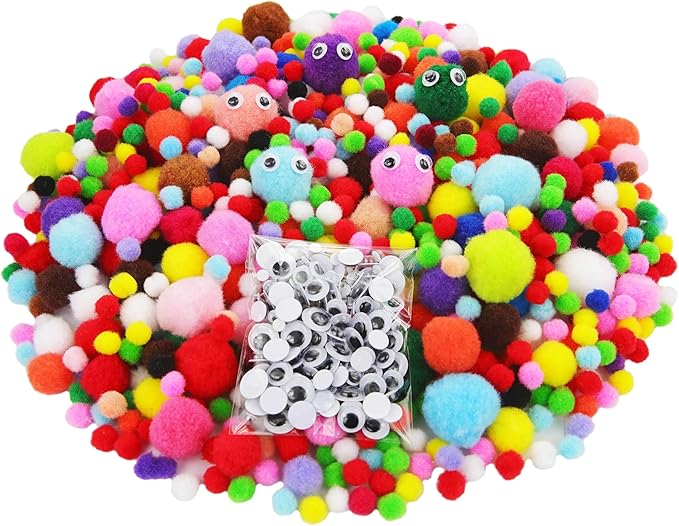 862 Pieces Kids Art & Craft Supplies Set DIY Activities & Parties Pipe Cleaners Craft Set 200 Pcs Pipe Cleaners 454 Pcs Pom Poms 208 Pcs Wiggle Eyes Self Adhesive1