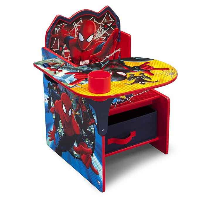 Delta Children Chair Desk With Storage Bin - Greenguard Gold Certified, Spider-Man, Arm Rest, Cushion Availability, Engineered Wood