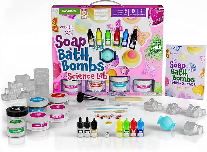 Dan&Darci Soap & Bath Bomb Making Kit for Kids, 3-in-1 Spa Science Kits, Easter Craft Gifts for Girls & Boys Age 6-12 Year Old Girl Crafts: DIY Experiment Toys, Gift for Kid Ages