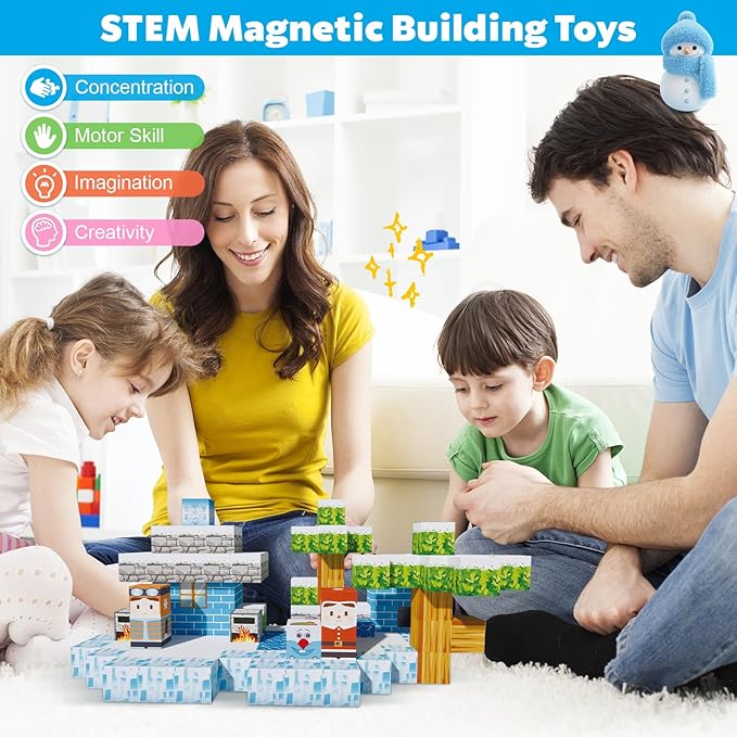 130pcs Magnetic Blocks Craft World Set, Magnetic Blocks Le Building go Toys for Kids,STEM Sensory Toys for Toddlers Kids Christmas Birthday Gifts for 3+ Years Old Girls Boys