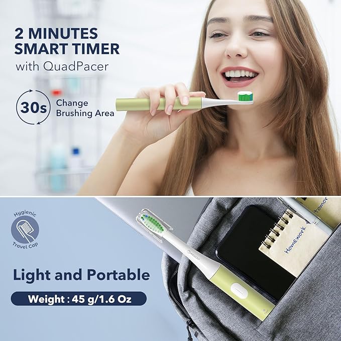 ARISSON Sonic Electric Toothbrush for Adults and Kids, 40,000 VPM Power Toothbrush, 1.5H Fast Charge Ultrasonic Electric Toothbrushes with 2 Minutes Smart Timer, White on Lime Green